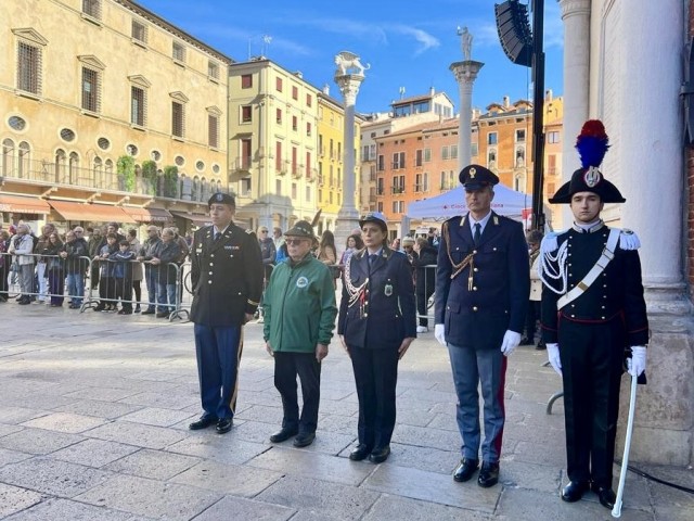 Capt. Fernando Rubio, an officer from the Southern European Task Force, Africa, joined Italian veterans, military and police Nov. 4 in Vicenza&#39;s Piazza dei Signori for a ceremony to mark National Unity and Armed Forces Day.  