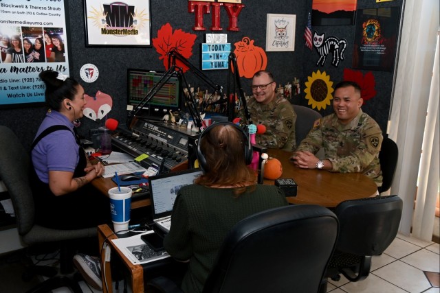 U.S. Army Yuma Proving Ground (YPG) Commander Col. John Nelson and Command Sgt. Maj. Mark Millare appear on the KLJZ radio program &#34;Today in Yuma&#34; with Jennifer Blackwell and Theresa Straub on November 13, 2023.