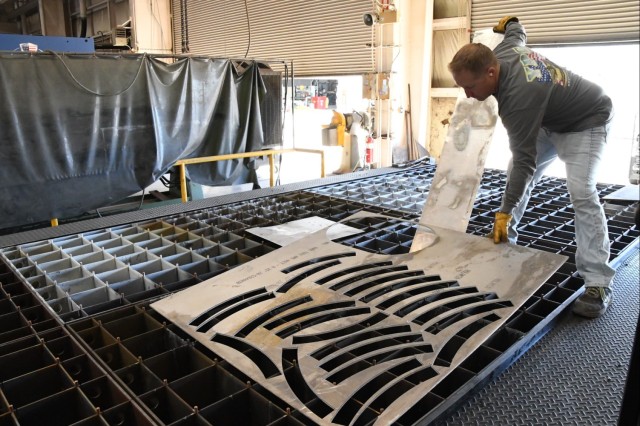 “We can put a 20-foot sheet of metal up here and maybe the customer needs 50 of those he can literally nest that on the computer, and it will figure out exactly where to position them to get the most out of that metal and it will just cut the...