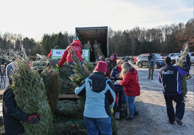 NY National Guard Soldiers Volunteer to Load Trees for Troops