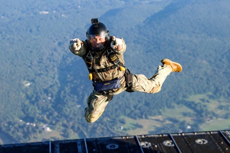 The U.S. Military Academy&#39;s Parachute team teamed up with the 2nd Battalion, 160th Special Operations Aviation Regiment (Airborne), based at Fort Campbell, Kentucky, for a day of parachute jumps, Sep.6, 2023, at West Point, N.Y.