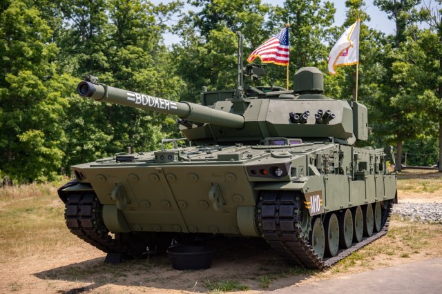 The M10 Booker Combat Vehicle proudly displays its namesake on the gun tube during the Army Birthday Festival at the National Museum of the U.S. Army, June 10, 2023. The M10 Booker Combat Vehicle is named after two American ser...