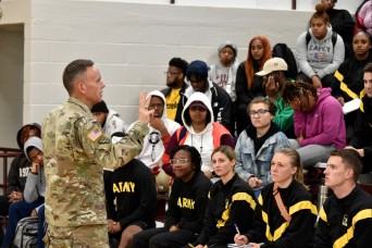 SMDC CG talks leadership with Alabama A&M cadets