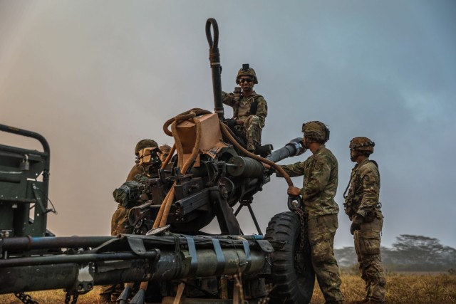 U.S. Army Soldiers assigned to 3rd Battalion, 7th Field Artillery Regiment, 25th Division Artillery, 25th Infantry Division, practice sling load training with 25th Combat Aviation Brigade, 25th Inf. Div., on Helemano Military Reservation on Nov. 7, 2023.  The Joint Pacific Multinational Readiness Center (JPMRC) is the Army’s newest Combat Training Center (CTC) and generates readiness in the environments and conditions where our forces are most likely to operate in.  JPMRC 24-01 includes over 5,300 training participants from across the U.S. Joint Force, New Zealand, the United Kingdom, Indonesia, and Thailand.