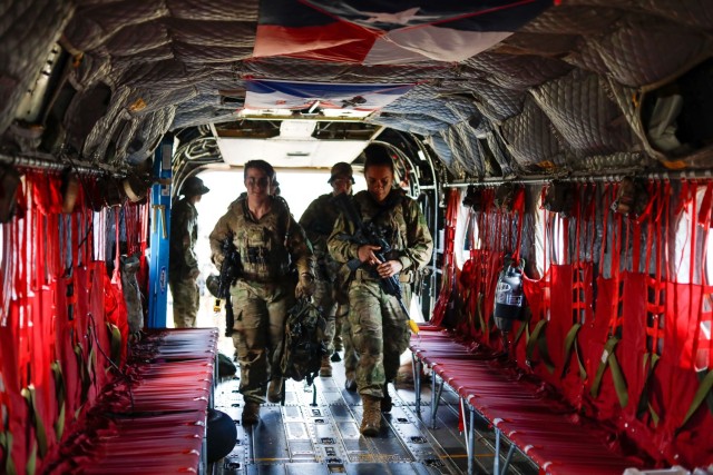Soldiers in the New Zealand Army board a CH-47 Chinook for a U.S. led training session by U.S. Army Soldiers assigned to 2nd Battalion, 27th Infantry Regiment, 3rd Infantry Brigade Combat Team, 25th Infantry Division, as part of the Joint Pacific Multinational Readiness Center (JPMRC) at Helemano Military Reservation, Hawaii, Nov. 7, 2023. JPMRC is the Army’s newest Combat Training Center (CTC) and generates readiness in the environments and conditions where U.S. forces are most likely to operate. JPMRC 24-01 includes over 5,300 training participants from across the U.S. Joint Force, New Zealand, the United Kingdom, Indonesia, the Philippines and Thailand.