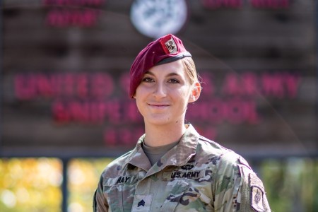 U.S. Army Sgt. Maciel Hay, a cavalry scout with 1st Squadron, 91st Cavalry Regiment, 173rd Airborne Brigade, poses for a photo after graduating sniper school at Fort Moore, Ga., Nov. 3, 2023. With this accomplishment, Hay becomes the first active duty female U.S. Army sniper.

The 173rd Airborne Brigade is the U.S. Army&#39;s contingency response force in Europe, providing rapidly deployable forces to the United States European, African and Central Command areas of responsibility. Forward deployed across Italy and Germany, the brigade routinely trains alongside NATO allies and partners to build partnerships and strengthen the alliance. 