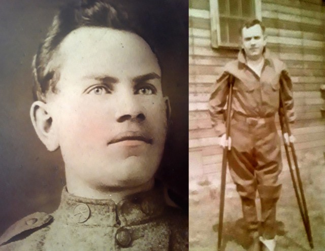 Pvt. George Arts in a studio setting, left, and recovering from his combat injuries, right. Arts enlisted in the Wisconsin Army National Guard’s 2nd Battalion, 127th Infantry Regiment, Company I, and was severely wounded Aug. 4, 1918, during the...