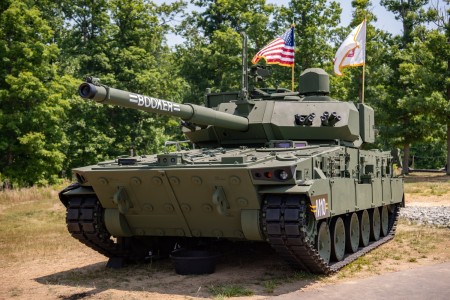 The M10 Booker Combat Vehicle proudly displays its namesake on the gun tube during the Army Birthday Festival at the National Museum of the U.S. Army, June 10, 2023. The M10 Booker Combat Vehicle is named after two American service members: Pvt....