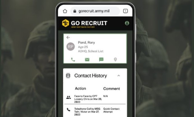 Screen grab of the web version of Go Recruit mobile application. The software lets recruiters call, text, and email candidates without logging into the recruiting system. 