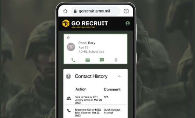 Screen grab of the web version of Go Recruit mobile application. The software lets recruiters call, text, and email candidates without logging into the recruiting system.