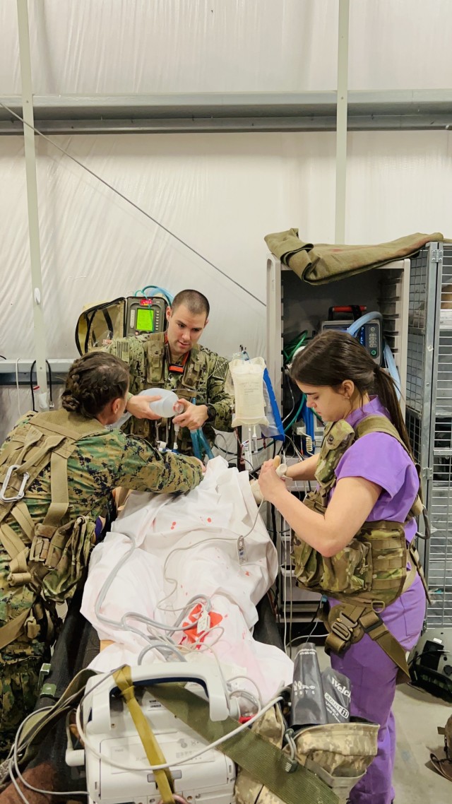 Students from the HOSA program at Enterprise High School worked side by side with the soldiers, assessing and prepping their patient for transport on December 5th, 2023, at Fort Novosel.