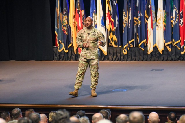 Lt. Gen. Milford H. Beagle, Jr., Combined Arms Center commanding general, makes opening remarks at a data literacy leader professional development session for the CAC workforce, Dec. 11, 2023, Lewis and Clark Center, Fort Leavenworth, Kan.