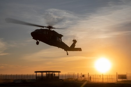 U.S. Army Soldiers assigned to 2nd Battalion, 158th Aviation Regiment, 16th Combat Aviation Brigade land a UH-60 Blackhawk during a maritime operation with Naval Special Warfare operators, Dec. 4, 2023. Naval Special Warfare is the nation&#39;s...