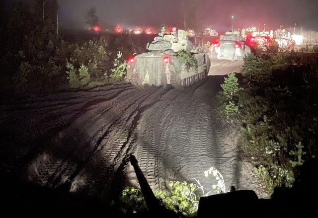 Soldiers from the 6th Squadron, 9th Cavalry Regiment, 3rd Armored Brigade Combat Team, participate in Operation Hammer 2022 in Niinisalo, Finland. The two-week exercise tested the combined Finnish and U.S. military forces in battle operations. 