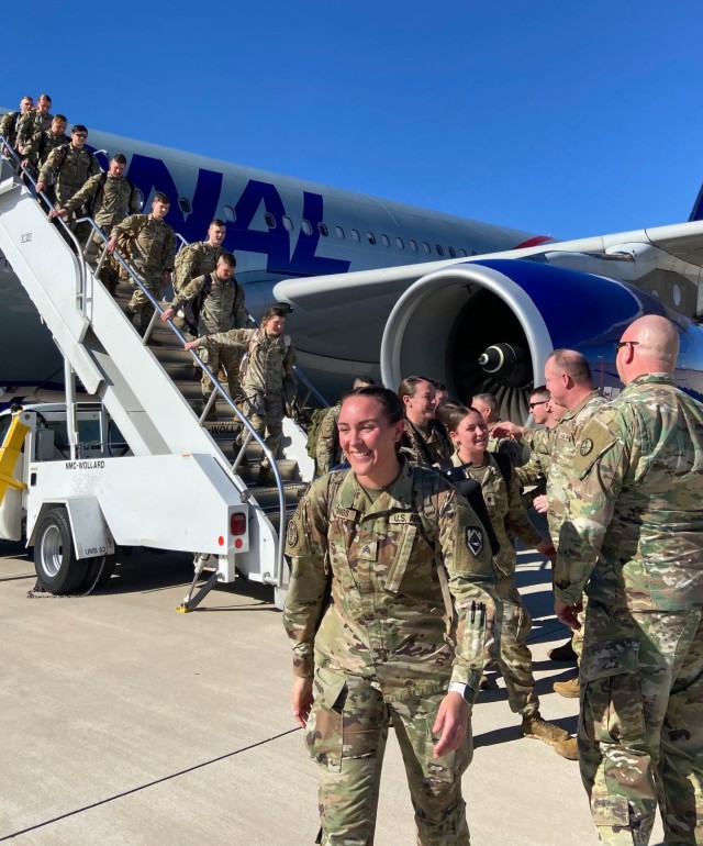 Soldiers with the West Virginia Army National Guard&#39;s 156th Military Police Law and Order Detachment landed at Fort Bliss, Texas, Dec. 15, 2023, following a 10-month overseas deployment supporting the U.S. Army Central&#39;s Area Support Group - Jordan.