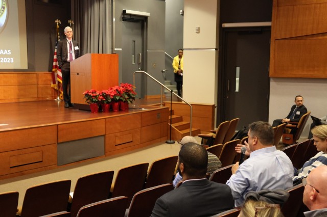 Mr. Michael Ramsey, Deputy Assistant Secretary of the Army, Financial Operations & Information, takes a question from an attendee during the 2023 Army Annual Audit Summit in Washington Dec. 14, 2023.
