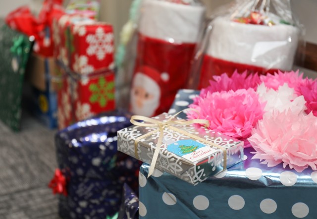 Several gifts await to be delivered to the Seikou Gakuen children’s home in Zama, Japan, Dec. 22, 2023. Logistics Readiness Center-Honshu employees donated the gifts to nearly 50 children at the home. 