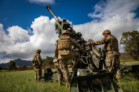 U.S. Soldiers assigned to Charlie Company, 1st Battalion, 487th Field Artillery Regiment (1-487 FA), 29th Brigade Support Battalion, Hawaii Army National Guard conduct fire support certification at Schofield Barracks, Hawaii, Jan. 6, 2024. Soldiers conduct certification on various weapon platforms to maintain proficiency to validate combat capabilities and readiness.