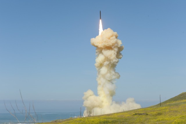 A Ground Based Interceptor is launched from Vandenberg
Air Force Base, Calif., March 25, 2019, in the first-ever salvo engagement
test of a threat-representative ICBM target. The two GBIs successfully
intercepted a target launched from the Ronald Reagan Ballistic Missile
Defense Test Site on Kwajalein Atoll.