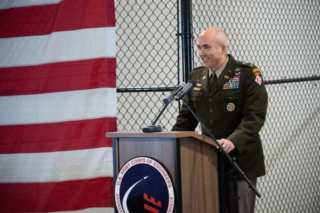 Col. Sebastien Joly, commander of the Engineering and Support Center, Huntsville, expresses his appreciation during a ribbon-cutting ceremony Jan. 9 as the center becomes Redstone’s newest tenant. 