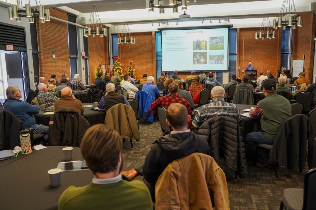 Neil Cash, Levee Safety Program Manager for the Louisville District, speaks to attendees of the 2024 Levee Safety Workshop at the University of Louisville’s Shelbyhurst campus Jan. 17. The workshop, which took place Jan. 17-18, 2024, was an...