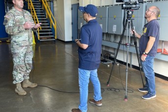 Schofield Barracks, Hawaii (HECO Schofield Power Generating Station) — U.S. Army Garrison Hawaii Commander Col. Steve McGunegle speaks to a local report...
