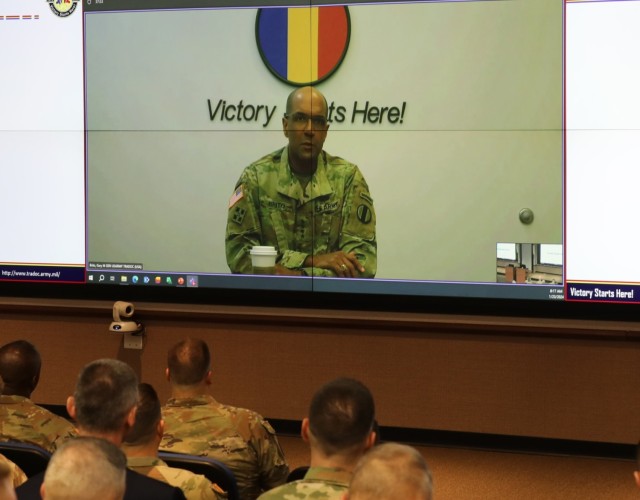 Gen. Gary Brito, commander of U.S. Army Training and Doctrine Command, speaks during the Aviation Senior Leader Forum at Fort Novosel, Ala., Jan. 23, 2024. (U.S. Army photo by Kelly Morris)