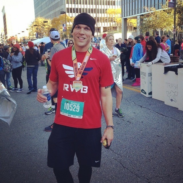 Maj. Patrick Miller completes a Kansas City half marathon in October 2014, just six months after surviving a gunshot wound to the stomach. Miller spent two weeks in intensive care and required three major surgeries. 