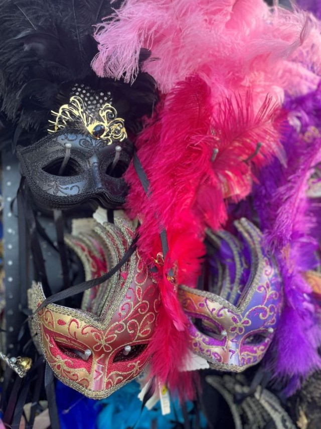 A booth of Venetian masks await excited carnival-goers on Tuesday, Jan. 30, days before the festival’s biggest parades descend upon Saint Mark’s Square.