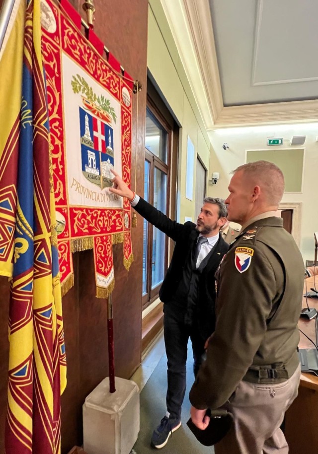 U.S. Army Garrison Italy commander Col. Scott Horrigan met with the President of the Vicenza province Andrea Nardin during an office call at the provincial seat of the 17th century Palazzo Nievo in Vicenza Jan. 24.