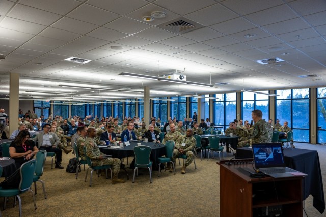NETCOM Commanding General Major General Christopher Eubank delivers keynote address at (AFCEA) Enabling Distributed C2 Symposium on JBLM