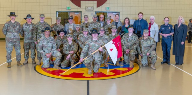 Soldiers of Adder Company, 3rd Battalion, 116th Cavalry Regimen, with community and Army leaders after the Adder Company demobilization ceremony Feb. 3, 2024, at the Ontario Army National Guard Armory. (U.S. Army Photo by Maj. W. Chris Clyne, Oregon National Guard)