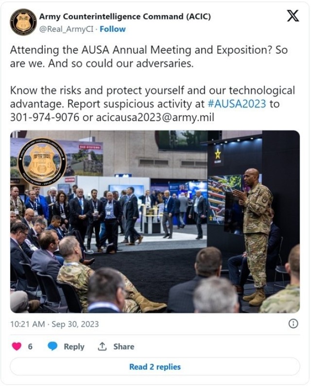 &#34;Attending the AUSA Annual Meeting and Exposition? So are we. And so could our adversaries.&#34;