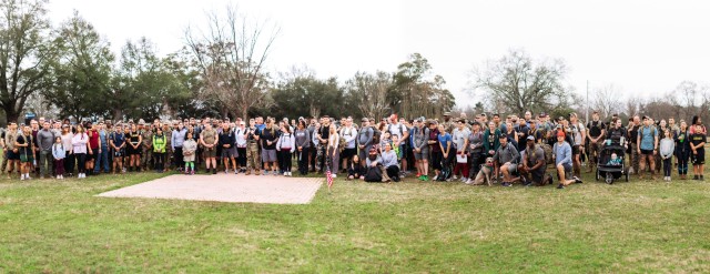 Over 300 participants come together at the Fort Novosel Veterans Memorial Park for Ruck to Remember with the Survivor Outreach Services on Feb. 10, 2024. 