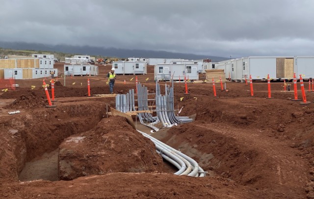 The U.S. Army Corps of Engineers continues work on the critical public facility as part of the Hawaii Wildfires Recovery mission. Contractors will place 337 modular units to form ten large and 20 small classrooms. Besides the classrooms, the campus will include three restrooms, one administration building, one learning center, and one combination dining and food service center. As of Jan. 8, 2024, 300 units are on site and ready for placement. The modular school is a temporary replacement for the King Kamehameha III Elementary School, which served the students of Lahaina since 1913.
