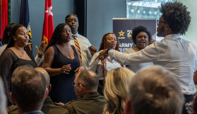 Members of the Huston-Tillotson University choir perform at Army Futures Command headquarters during the command’s 2024 Black History Month observance in Austin, Texas, Feb. 13, 2024. 