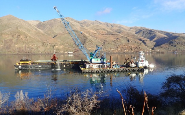 The Walla Walla District performed dredging on the federal navigation channel at the confluence of the Snake and Clearwater rivers near Lewiston, Idaho and downstream of Ice Harbor Dam.