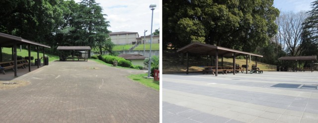 Before and after photos of the barbeque area at Dewey Park on Camp Zama. Community members can now reserve a spot in the area after new flooring was recently installed in the communal gathering space. The project, which took almost six months to...