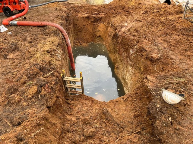 A main sewage line burst on Thursday causing an interruption in services for many buildings on Redstone Arsenal.