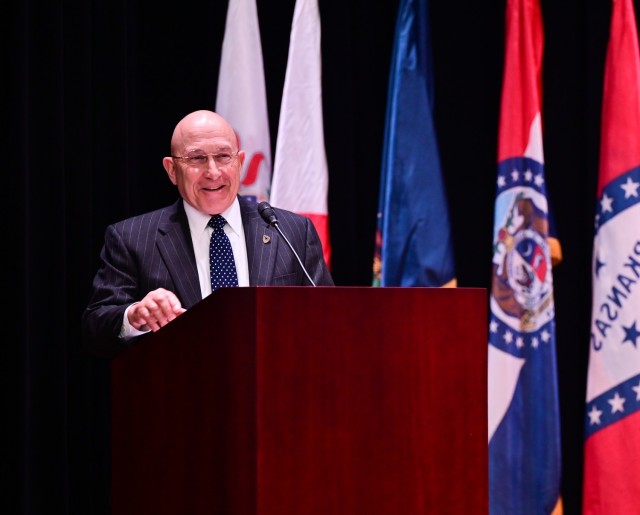 IMCOM-Training Director William Kidd speaks during his Assumption of Responsibility ceremony Feb. 7 at Joint Base Langley-Eustis, Virginia.