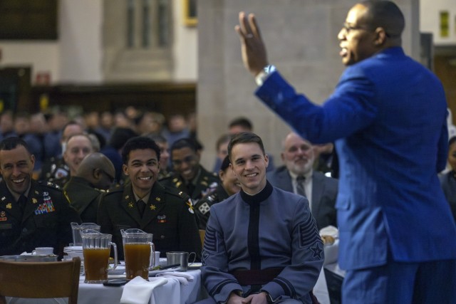 Retired Master Sergeant Cedric King is the guest speaker at the Henry O. Flipper Dinner at Washington Hall, West Point, NY on 15 February 2024. (U.S. Army photo by Christopher Hennen, USMA)