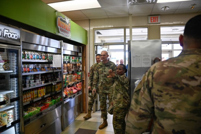 Sgt. Maj. Kresassidy McKinney, the chief culinary management sergeant major, underscored the importance of healthy meal options to Gen. Randy A. George, the U.S. Army chief of staff, during his visit to the Black Jack Dining Facility. The visit,...