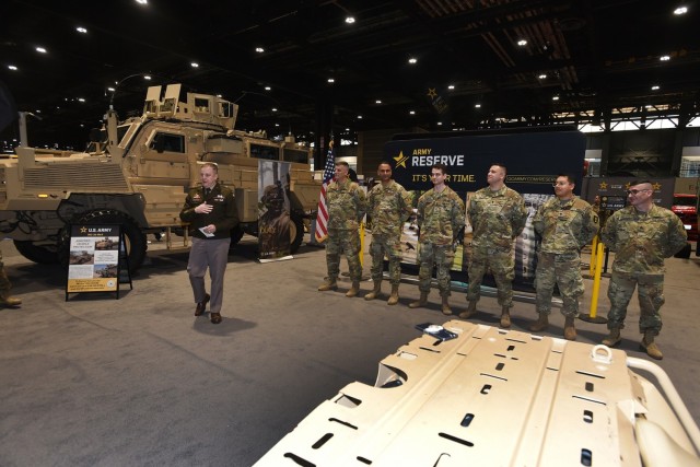 Army Reserve Soldiers take the oath at 2024 Chicago Auto Show