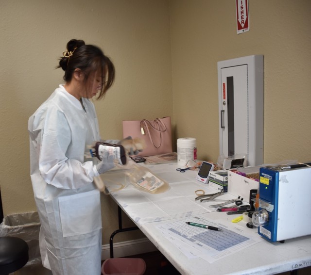 Yao Yao, medical laboratory technician with the Robertson Blood Center, processes a blood donation Feb. 16, 2024, at the blood drive event held at Kouma Community Center at Fort Cavazos. (U.S. Army photo by Janecze Wright, Fort Cavazos Public...