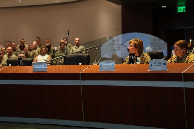 (Second from right) Maj. Gen. Paula Lodi, commander 18th Medical Command, gives opening remarks during U.S. Army Pacific Sustainment Conference Feb. 22, 2024, Fort Shafter, Hawaii. Hosted by the 8th Theater Sustainment Command and 18th Medical Command, USARPAC’s two-day sustainment conference had more than 100 senior leaders from the Joint Force to discuss logistics and sustainment in the Indo-Pacific.