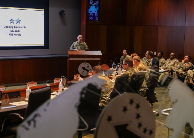 Maj. Gen. Jered Helwig, commander 8th Theater Sustainment Command, gives opening remarks during U.S. Army Pacific Sustainment Conference Feb. 22, 2024, Fort Shafter, Hawaii. Hosted by the 8th Theater Sustainment Command and 18th Medical Command, USARPAC’s two-day sustainment conference had more than 100 senior leaders from the Joint Force to discuss logistics and sustainment in the Indo-Pacific.