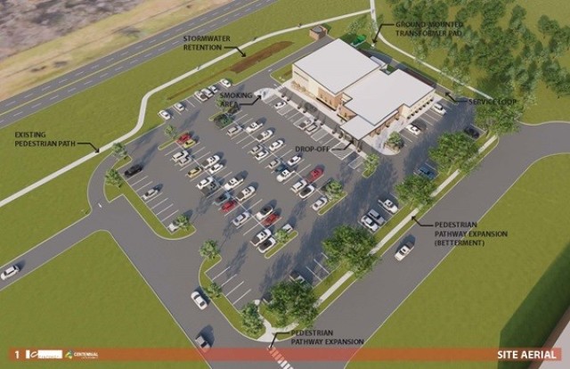 An aerial rendering of the proposed development.