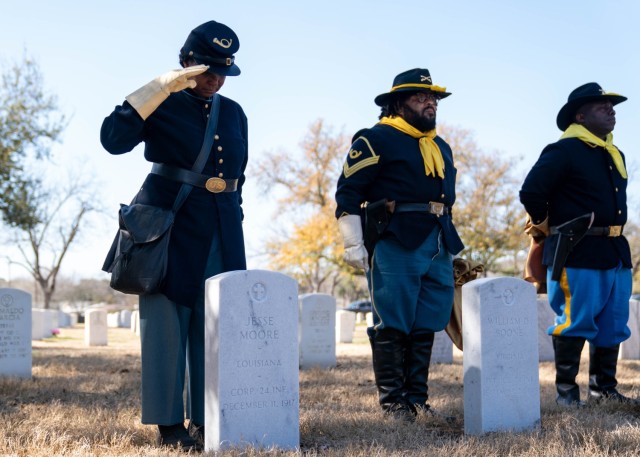 The Department of Veterans Affairs National Cemetery Administration honored 17 black World War I Soldiers of the 3rd Battalion, 24th Infantry Regiment who were executed following three courts martial of 110 black Soldiers charged with murder and mutiny in the 1917 &#39;Houston Riots&#39; on Feb. 22, 2024, in San Antonio, Texas.