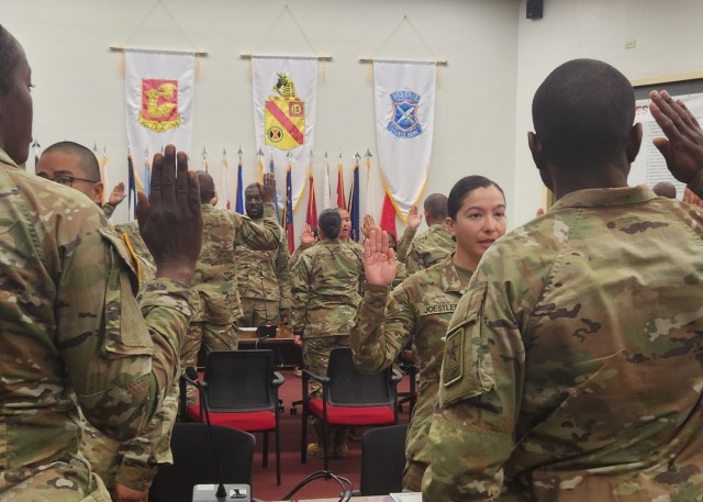 Thirty Soldiers from C Battery, 1st Battalion, 22nd Field Artillery and E Battery, 1st Battalion, 79th Field Artillery, 434th  Field Artillery Brigade, Fort Sill, Okla. take the Oath of Citizenship. Feb. 22, 2024 becoming the newest American...