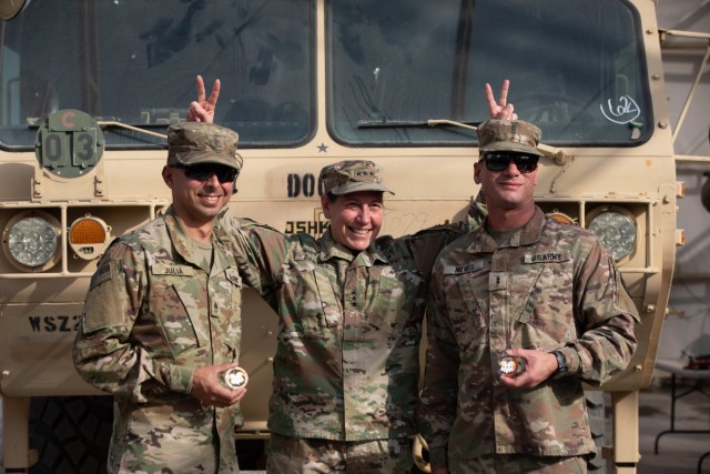 Lt. Gen. Jody Daniels, Chief of Army Reserve and Commanding General U.S. Army Reserve Command, conducts battlefield circulation in the CENTCOM AO, visiting U.S. Army Reserve Soldiers serving at Camp Arifjan and Camp Buehring, Kuwait, January...